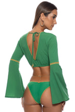 LULI CHIC - Luxe Stitch Bell Sleve Crop Top & Opulent Eden Ring Brazilian Bottom • Palma