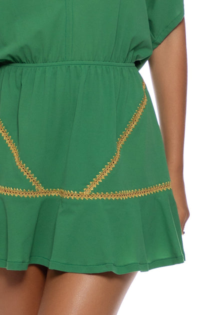 LULI CHIC - Luxe Stitch Playera V Neck Ruffle Dress • Palma