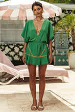 LULI CHIC - Luxe Stitch Playera V Neck Ruffle Dress • Palma