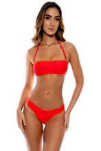 LULI CHIC - Luxe Stitch Free Form Bandeau Top & Seamless Wavy Ruched Back Bottom • Red