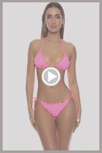 COSITA BUENA - Wavy Triangle Top & Wavy Brazilian Tie Side Ruched Back Bottom • Neon Pink Shiny