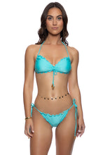 COSITA BUENA - Wavy Tunnel Bandeau Top & Tie Side Full Ruched Back Bottom • Aruba Blue