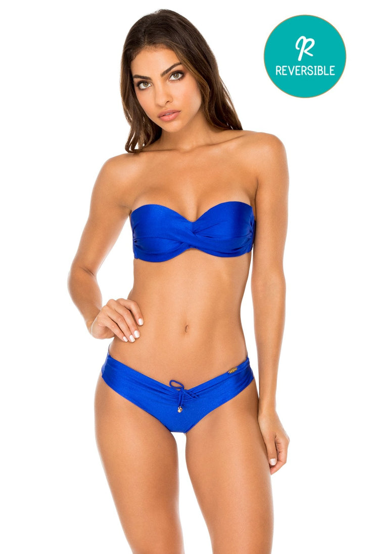 COSITA BUENA - Underwire Push Up Bandeau Top & Drawstring Ruched Brazilian Bottom • Electric Blue