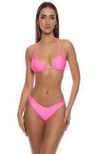 COSITA BUENA - Zig Zag Knotted Cut Out Triangle Top & Seamless Moderate Bottom • Neon Pink Shiny