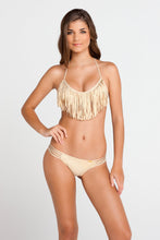 COSITA BUENA - Fringe Scoop Halter Top & Multi Strap Ruched Brazilian • Gold Rush