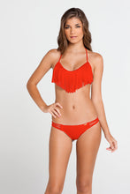 COSITA BUENA - Fringe Scoop Halter Top & Multi Strap Ruched Brazilian • Luli Red