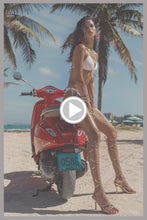 COSITA BUENA - Molded Push Up Bandeau Halter Top & Wavy Ruched Back Brazilian Tie Side Bottom • White