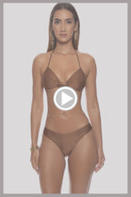 COSITA BUENA - Molded Push Up Bandeau Halter Top & Seamless Moderate Bottom • Brown