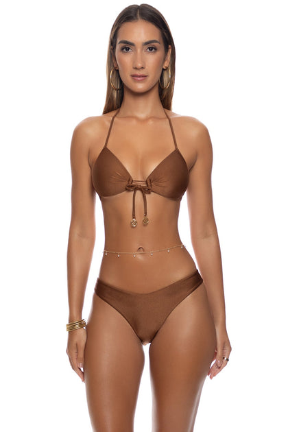 COSITA BUENA - Molded Push Up Bandeau Halter Top & Seamless Moderate Bottom • Brown