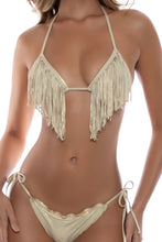 COSITA BUENA - Fringe Triangle Top & Wavy Ruched Back Tie Side Bottom • Gold Rush