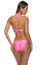 COSITA BUENA - Triangle Halter Top & Wavy Ruched Back Full Tie Side Bottom • Neon Pink Shiny