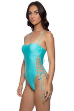 COSITA BUENA - Square Neck Laced Up One Piece • Aruba Blue
