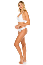 COSITA BUENA - Cross Back Bustier Top & Drawstring Ruched Brazilian Bottom • White