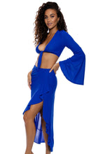COSITA BUENA - Bell Sleeve Crop Top & Ruffle High Lo Slit Skirt • Electric Blue