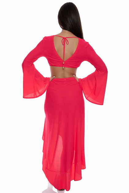 COSITA BUENA - Bell Sleeve Crop Top & Ruffled High-lo Slit Skirt • Bombshell Red