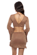 COSITA BUENA - Bell Sleeve Crop Top & Ruffle Sarong Mini Skirt • Brown