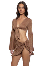 COSITA BUENA - Bell Sleeve Crop Top & Ruffle Sarong Mini Skirt • Brown