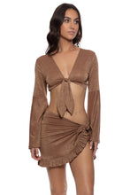 COSITA BUENA - Bell Sleeve Crop Top & Ruffle Sarong Mini Skirt • Brown