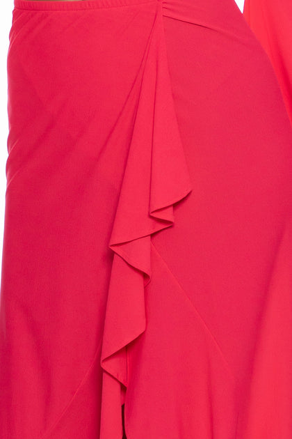 COSITA BUENA - Bell Sleeve Crop Top & Ruffled Sarong Mini Skirt • Bombshell Red