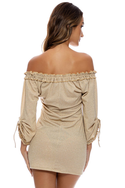 COSITA BUENA - Rufflev Neck Dress • Gold Rush