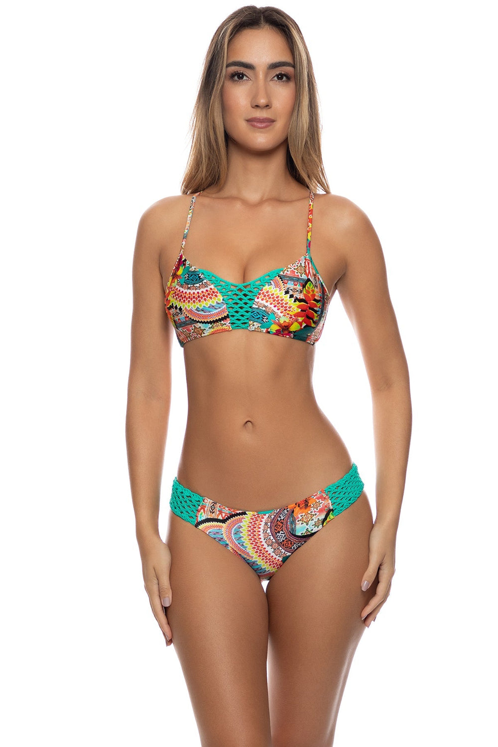 CHASING WATERFALLS - Criss Cross Sport Bra & Full Bottom • Multicolor