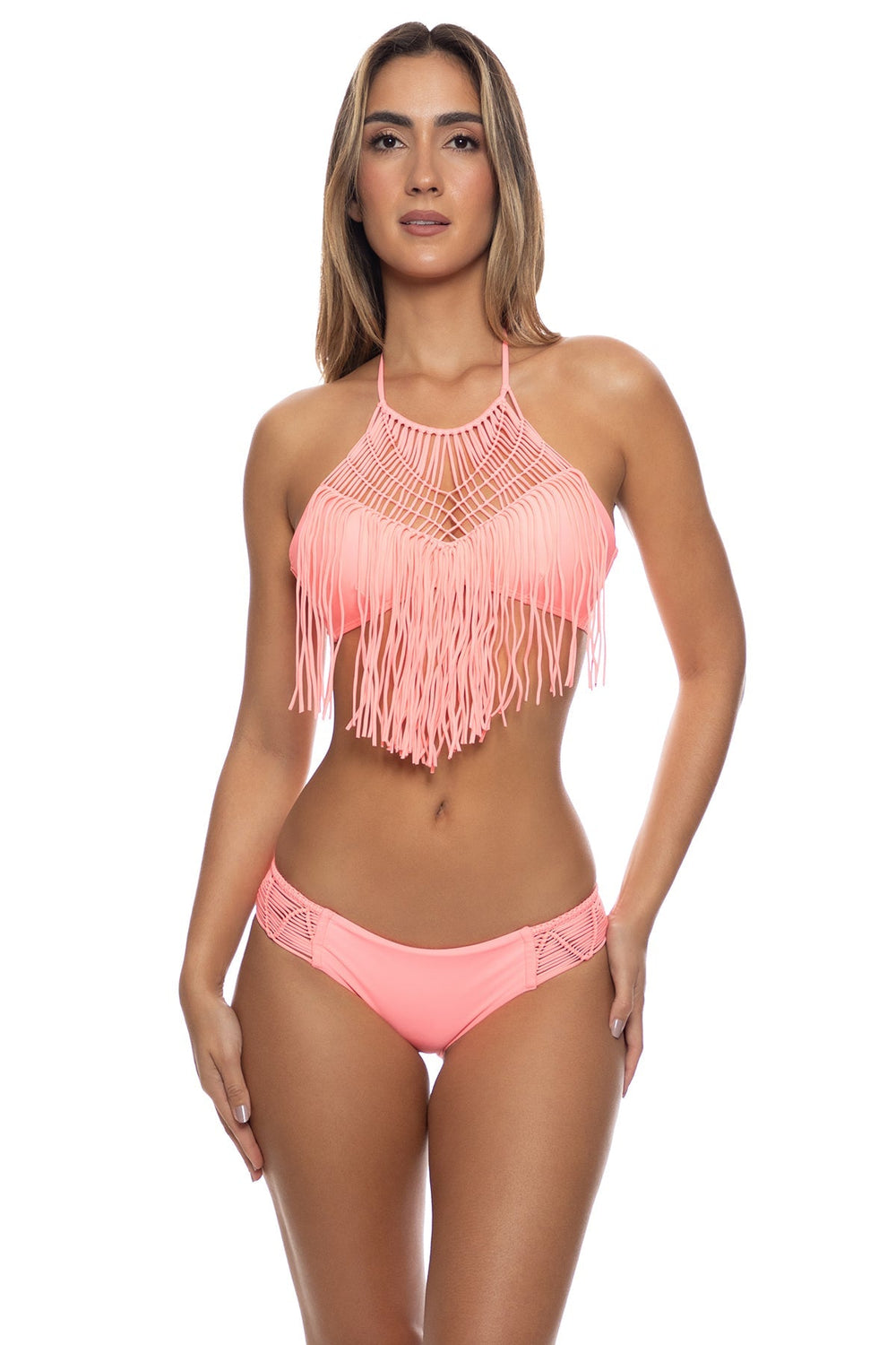 HEART OF A HIPPIE - Weave Fringed Halter Top & Full Bottom • Pink Sunsets