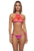 SUNSET ANGEL - Crochet Illusion Halter Top & Wavy Ruched Back Full Tie Side Bottom • Multicolor