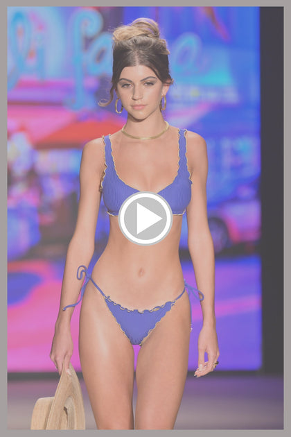 LULI ADORE - Wavy Luxe Stitch Scoop Neck Drawstring Top & Wavy Luxe Stitch Brazilian Tie Side Ruched Back Bottom • Blue Runway