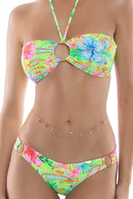 HIBISCUS DREAM - Ring Drawstring Bandeau Top & Ring Seamless Wavy Back Ruched Bottom • Multicolor