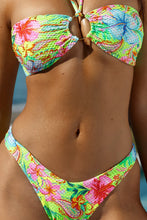 HIBISCUS DREAM - Ring Drawstring Bandeau Top & High Leg Brazilian Bottom • Multicolor