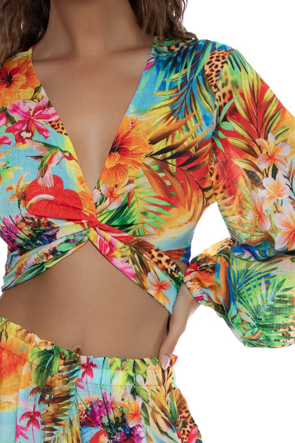 BIRDS OF PARADISE - Tie Multi Way Crop Top & Palazzo Pant • Multicolor
