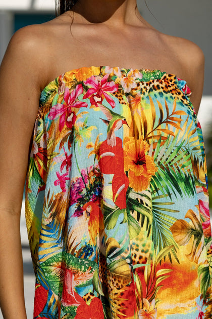BIRDS OF PARADISE - Relaxed Strapless Mini Dress • Multicolor