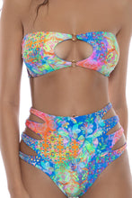 DECO GARDENS - Keyhole Rings Bandeau Top & Side Cut Out Rings High Waisted Bottom • Multicolor
