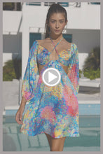 DECO GARDENS - Halter Long Sleeve Cut Out Short Dress • Multicolor