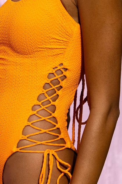WAVY BABY - Square Neck Laced Up One Piece • Florida Citrus
