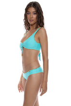 FOREVER LULI - Wavy Luxe Stitch Scoop Neck Drawstring Top & Wavy Luxe Stitch Full Ruched Back Bottom • Aqua