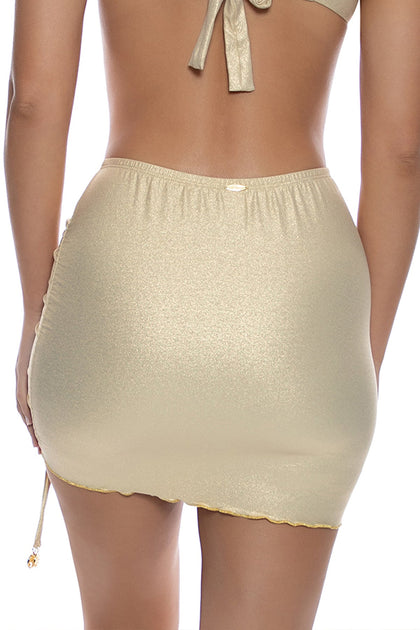 FOREVER LULI - Wavy Luxe Stitch Scoop Neck Drawstring Top & Wavy Luxe Stitch Scrunched Up Mini Skirt • Gold Rush