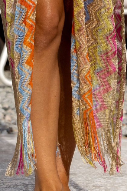 MIAMI ERA - Open Front Tie Long Poncho • Multicolor
