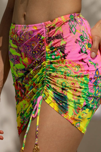 VICE CITY - Drawstring Halter Top & Scrunch Up Mini Skirt • Multicolor