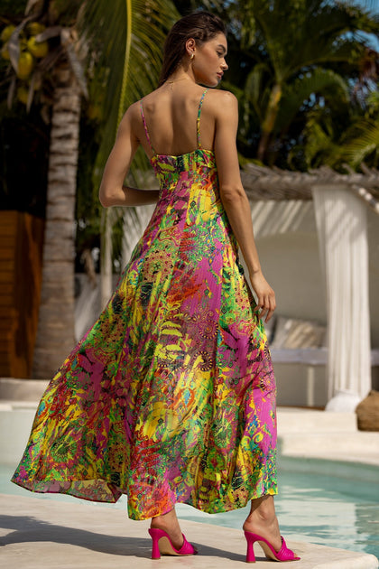 VICE CITY - Bralette Side Slit Maxi Dress • Multicolor