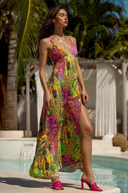 VICE CITY - Bralette Side Slit Maxi Dress • Multicolor