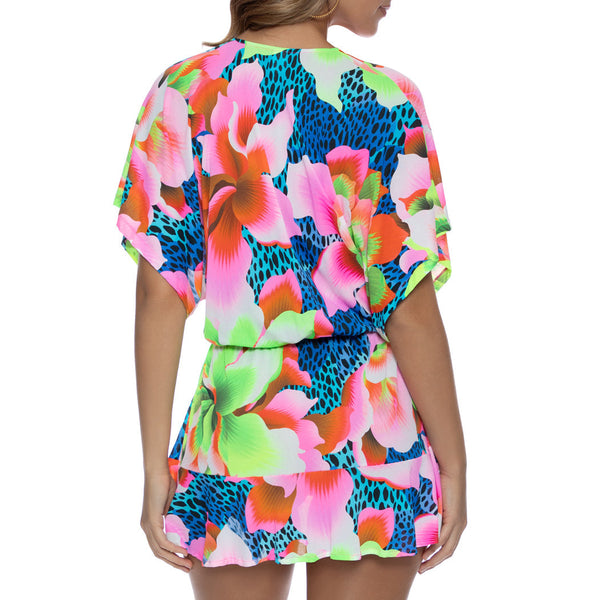TROPICAL ILLUSIONS - Playera V Neck Ruffle Dress