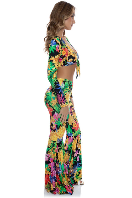 LOVE BY THE SUN - Front Knot Crop Top & Bell Bottoms Pants • Multicolor