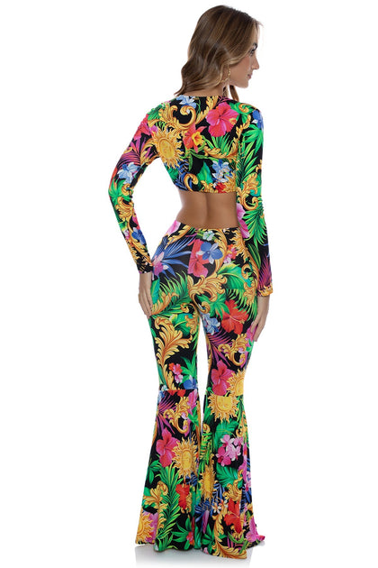 LOVE BY THE SUN - Front Knot Crop Top & Bell Bottoms Pants • Multicolor