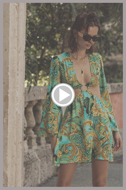 PALM ISLAND - Deep V Ring Cut Out Short Dress • Multicolor