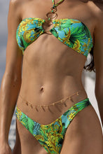 PALM ISLAND - Ring Drawstring Bandeau Top & High Leg Brazilian Bottom • Multicolor