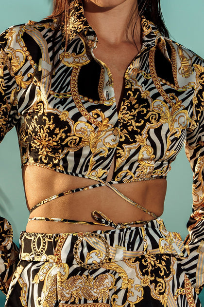 GODDESS VIBES - Collared Wrap Crop Top & Belt Short • Multicolor