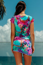 TREASURE - Collared 3/4 Sleeve Button Up Shirt & Scrunch Up Mini Skirt • Multicolor