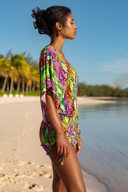 ELECTRIC SKIN - Cabana V Neck Dress • Multi Neon