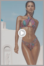 ELECTRIC SKIN - Cross Halter Peek A Boo Top & Strappy Ruched Back Bottom • Multicolor